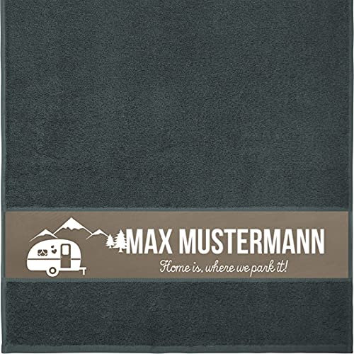 Handtuch mit Namen - personalisiert - Motiv Home is where we park it - viele Farben & Motive - Dusch-Handtuch - anthrazit - Größe 50x100 cm - persönliches Geschenk mit Wunsch-Motiv und Wunsch-Name