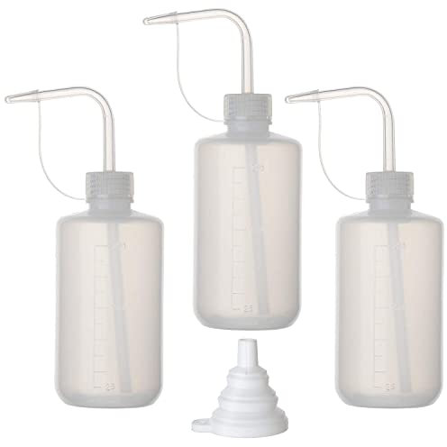 Hyber&Cara 3-Pack 250ml Translucent LDPE Multi-Purpose Wash Bottles with Silicone Funnel - Plant Watering, Lab Use, Chemical Storage