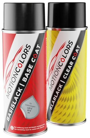 MOTIONCOLORS Satinsilber Metallic/Satin Silver Metallic LB7Z / B7Z / X1 für Volkswagen/VW Autolack Sprühdosen Set Basislack Klarlack Spraydose 400ml