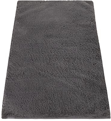 Paco Home Badezimmerteppich Badematte Badteppich Badvorleger Duschvorleger Shaggy rutschfest Flauschig Waschbar Einfarbiges Muster, Grösse:50x80 cm, Farbe:Anthrazit