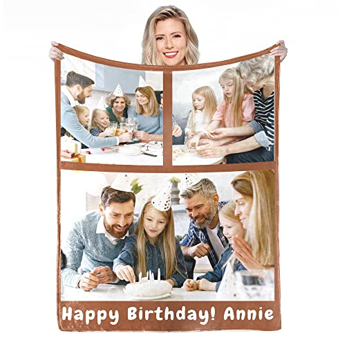 Personalisierte Decke Mit Foto,Fotodecke Mit Eigenem Foto,Worten Bild Collage Individuelle Decken, Geburtstags-Souvenir-Geschenke Personalisierte Decke für Vater, Mutter, Kinder, Hunde, Freunde