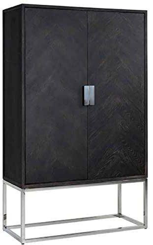 Casa Padrino Luxus Barschrank Schwarz/Silber 108 x 45 x H. 175 cm - Massivholz Schrank mit 2 Türen - Wohnzimmer Möbel - Bar Möbel - Hotel Möbel - Luxus Kollektion