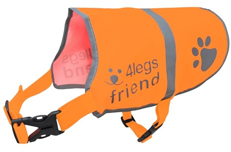 Gilet de sécurité réfléchissant léger avec Trou pour Laisse - 5 Tailles - Sangles réglables à Boucle, Haute visibilité - Protège Votre Chien des Voitures et des Accidents de Chasse (X-Large, Orange)