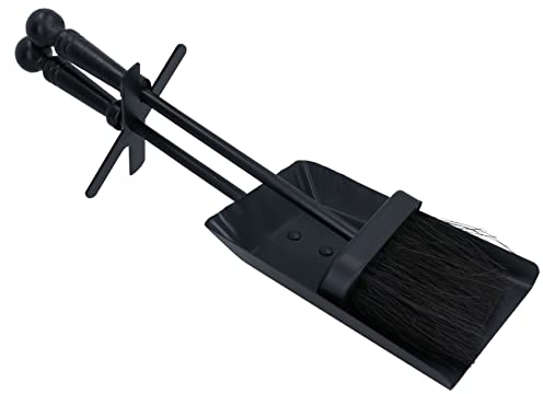 Hearth - Juego de escobillas y palas, mango negro para chimenea