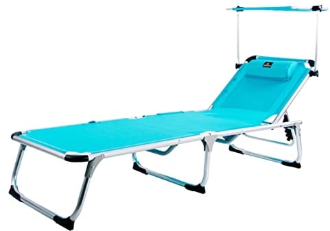 CREVICOSTA QUALITY MARK MARCAS DE CALIDAD - Arena 1004 - Tumbona de Playa con TOLDO, Plegable y reclinable. 4 Posiciones (Turquesa)