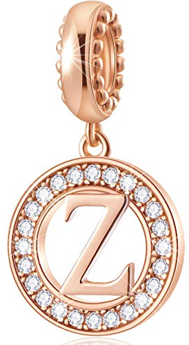 CHAWIN Initial Z Letter Charms, Alphabet Rose Gold, Authentic 925 Sterling Silver Charms fit Pandora Charm Bracelets, Necklace, Circle Dangle Gift for Women, Girls, Sparkling Clear Stones