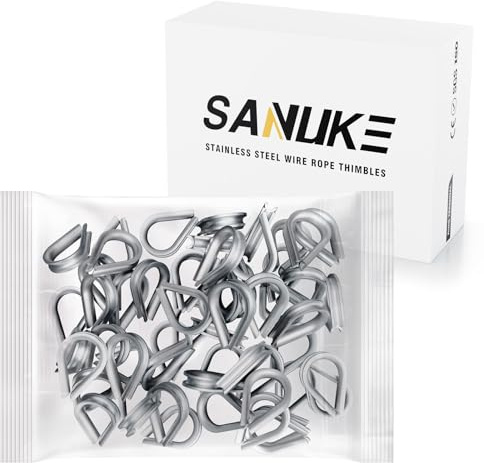 Sanuke 60pcs M2 Stainless Steel Wire Rope Thimbles for 1/16'' - 3/32'' Diameter Rope Thimble Rigging