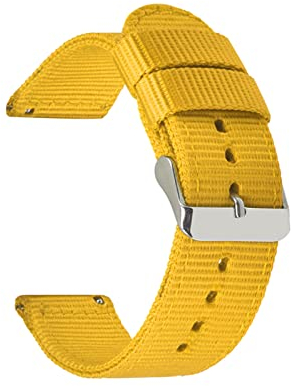 Stevenurr Strapazierfähiges Nylon-Armband 18mm 20mm 22mm 24mm Nylon-Uhrenarmband mit Schnellverschluss, Gelb, 20mm