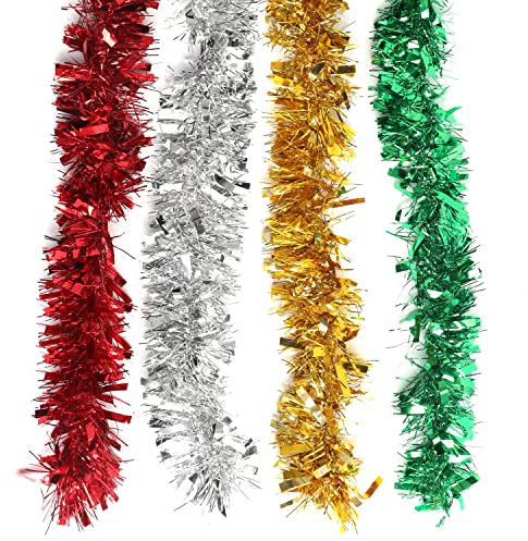 Belle Vous Mehrfarbiges Tannenbaum Lametta (4 STK) - 8 m Glitzer Weihnachtsbaumschmuck Girlande zum Aufhängen - Weihnachts Girlande für Innen-/ Außenbereich, Weihnachtsfeier-Dekorationen & Festivals