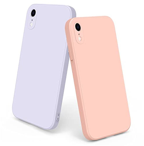 Yisica 2 Piezas Funda para iPhone XR, Funda de Silicona con Diseño Especial de Borde Recto, Protección Completa para iPhone XR, Violeta Hierba/Rosa