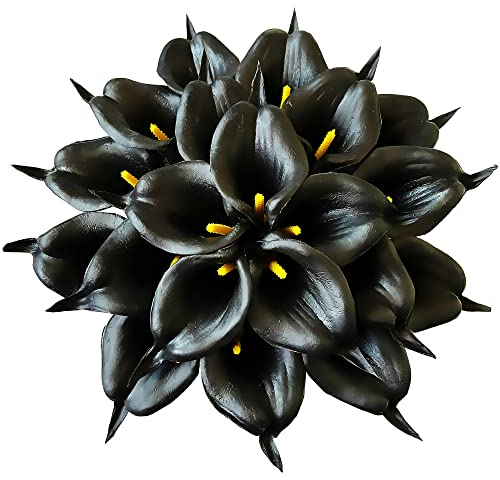 Ukeler 20 Stück schwarze künstliche Blumen, echte Haptik, Calla-Lilien-Blumen für DIY, Braut, Hochzeit, Blumenstrauß, Tafelaufsätze, Heimdekoration, Party, Hochzeitsdekoration