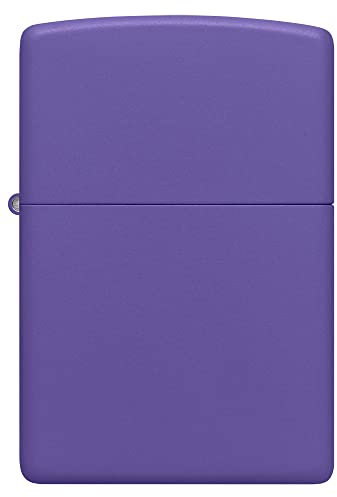 Zippo Accendino antivento con logo fiamma, finitura viola opaca, ricaricabile, fiamma regolabile, confezione regalo, struttura in metallo, prodotto negli Stati Uniti