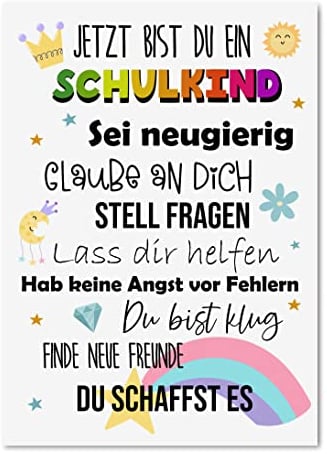 Nastami Glückwunschkarte Schulanfang für Junge und Mädchen, Postkarte Schulanfag, Einschulung (Schulkind bunt)