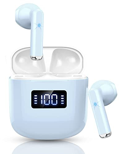 Bluetooth 5.3 Kopfhörer In Ear 2022 Neue Kopfhörer Kabellos mit 4 Mikrofone Kabellose Kopfhörer Bluetooth HiFi Stereo In Ear Ohrhörer LED Anzeige 25 Std IP7 Wasserdicht Kopfhörer Wireless Earbuds Blau