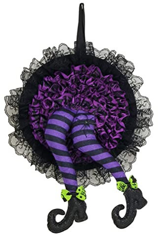 HWGING Halloween Kranz, Hexenbeine Kranz Lustige Spitze Hexe Beine Türkranz Deko Kranz Hängende Ornamente 40cm Halloween Deko Wand Fenster Haustür