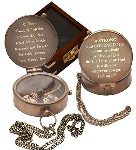 WOANIN Personalisierter Kompass mit Etui, Vintage-Kompass, Messing, magnetischer Taschenkompass für Camping, Wandern, Touren, Glückwunschgeschenk