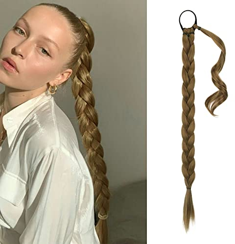 BARSDAR 66cm Langes geflochtenes Pferdeschwanz-Verlängerungsgummiband, gerade umwickelter Zopf, Haarverlängerungen, Pferdeschwanz, DIY, natürliches, weiches, synthetisches Haarteil für Frauen