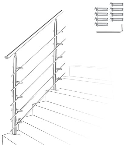 Ikodm Balustrade en acier inoxydable 100 cm avec 5 barres transversales et accessoires pour cage d'escalier, balcon, entrée de maison