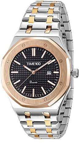 TIME100 Herren Armbanduhr, Edelstahl, Wasserdicht 30m, Analoges Quarzwerk, Klassisches Design, Inkl. Metall-Geschenkbox