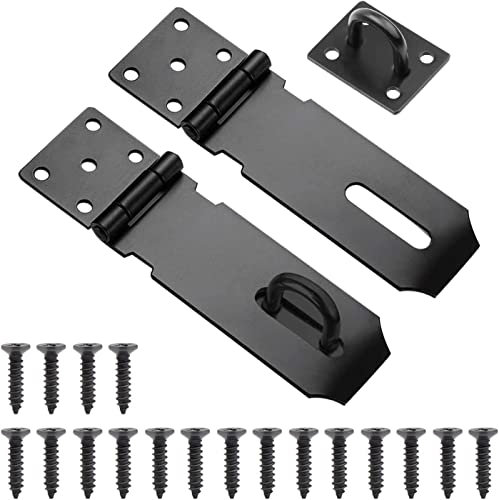 Padlock Hasp 4 Inch 2 Sets Stainless Steel Hasp and Staple Heavy Duty Security Clasp Lock Latch Hasps with Screws for Garage Garden Gate Bedroom Shed Door Lock Window Cabinet(Black)