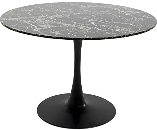 Kare Design Tisch Schickeria, Schwarz, 4-6 Personen, D110cm, Marmor-Optik, Holztisch, Rund, Pflegeleicht, Robust, Esszimmertisch, Stabil, 40kg max. Belastbarkeit, 74x110x110 cm (HxBxT)