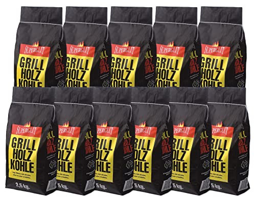 27,5kg SUPERGLUT Grill-Holzkohle Grillbriketts „Made IN Germany“ Kohle Holzkohle für Kugel-& Holzkohlegrill ideal für Dutch Oven Smoker Briketts Grill Kohle