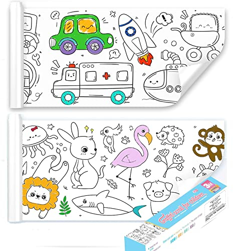 Goorder 2 Stück Schneidbare Zeichenrolle für Kinder, Malrolle für Kinder 30 * 300 cm, Selbstklebendes Malspielzeug, frühes Lernspielzeug für Kleinkinder, DIY-Graffiti-Schriftrollen Malpapier Geschenk