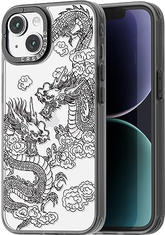 casevivid Compatible with iPhone 15 Case Cute Aesthetics - Durable Fashion Funny Phone Case - Dragon Pattern Cover Design for iPhone 15 6.1 Inch Black