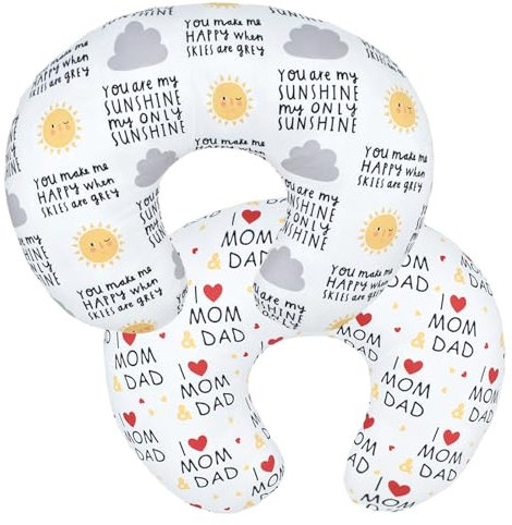 Winmany Baby Stillkissenbezug für Säuglinge & Neugeborene - Abnehmbarer Schonbezug mit Niedlichem Muster - Kissenbezug für Mädchen & Jungen - 57,1 x 45,7 cm (Love Mom Dad)