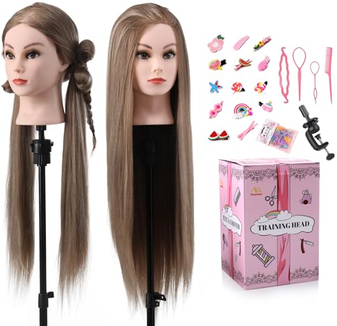 Frisierkopf Friseur Echthaar 26 Zoll Übungskopf Friseurkopf Trainingsköpfe Mit Halter + DIY Haare Set