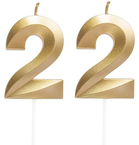 Geburtstagskerzen Zahlen 22, Gold Geburtstag Kerzen, 3D Tortendeko, Geburtstagskerze Kuchendeko für Geburtstag Party, Hochzeiten, Firmenfeiern, Jubiläen kuchen Dekoration, Birthday Candle Nummer 22