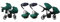BabyLux® Kinderwagen Set 4 in 1 für Zwillinge - Trailux Duo - Bottle Green - incl. Babywanne, Buggy Sportsitz, Auto-Babyschale, ISOFIX-Basisstation - Autositz - Geschwisterwagen Zwillingskinderwagen