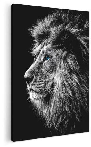 MuchoWow© Leinwandbild Groß XXL Dekoration Wohnzimmer Bilder Aufhängen Wall | 80x120 cm - Decoration Living Room Wohnungs Deko Moderne Schwarz und Weiß - Löwe - Kopf - Tiere