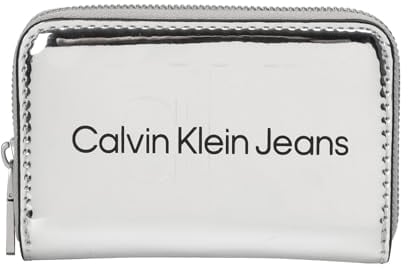 Calvin Klein Sculpted MED Zip Around Mono S Damen Geldbörse, Grau, Einheitsgröße, Silber, Tek Beden, Casual