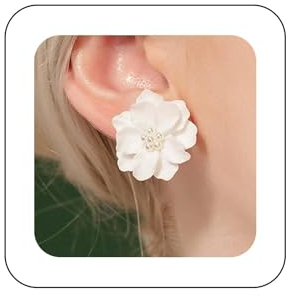 Aneneiceera Boho Acryl Blume Ohrstecker Weiß Emaille Blume Ohrringe Kleine Perle Ohrringe Französisch Kamelie Ohrringe Schmuck Für Frauen Und Mädchen