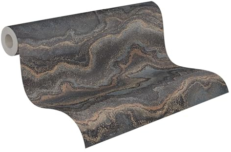 Livingwalls Papier peint 396594 aspect marbre - papier peint design marbre de qualité supérieure en noir, gris, marron - papier peint avec effet brillant or - 10,05m x 0,53m - Fabriqué en Allemagne