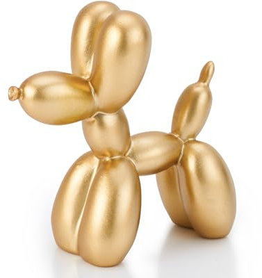 AMOIENSIS Ballon-Hundestatue, Dekoration, 10,2 cm, goldfarbener Ballon-Hund, Tierskulptur, kleine Nick Nacks für Regale, Dekoration, kleine eklektische Dekoration für den Schreibtisch, niedlicher