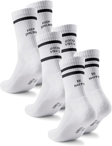 Occulto Damen & Herren Statement Tennis Socken 3er Pack (Modell: Leo) Happy 35-38