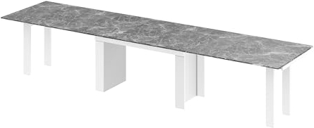 Design Esstisch Tisch HMA-111 XXL ausziehbar 170 bis 410 cm Esszimmer, Farbe:Marmor dunkel Hochglanz - Weiß Hochglanz