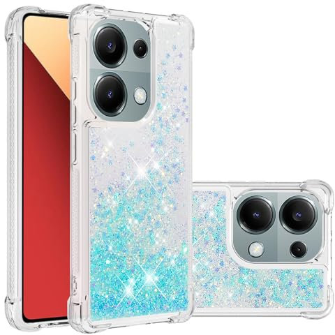 QIWEIQING Kompatibel mit Xiaomi Poco M6 Pro 4G Glitzer Leicht Hülle, Handyhülle Flexibel TPU Silikon Cover Erhöhte Kanten Flüssigkeit Treibsand Schutzhülle für Redmi Note 13 Pro 4G.Lake Blue YBL