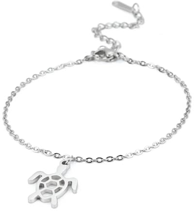 TEAMER Bracelet de cheville en acier inoxydable tortue marine Adjustabel chanceux cheville tortue mignon Boho été plage étanche pied bijoux pour les femmes, Taglia unica, Acier inoxydable