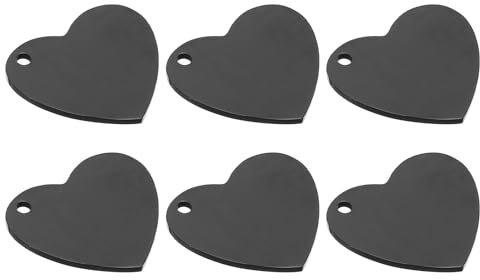 PATIKIL 6 Stück Herzanhänger, 25mm Herzanhänger aus Metall zum Stempeln, 304 Edelstahl Anhänger zum Gravieren, Schwarz