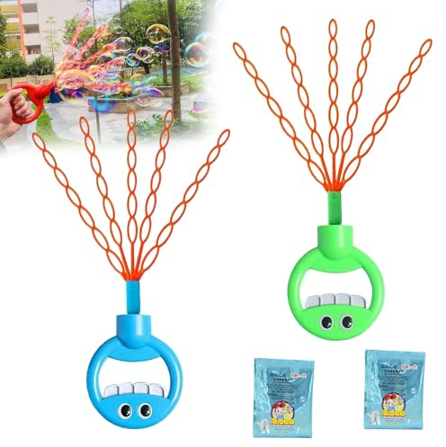 2Pcs 32 Hole Smiling Face Bubble Stick with Bubbles Refill, Blasen Spielzeug mit 32 Löchern, 5 Krallen Blasenstäbe, 32 Löcher Handheld lächelndes Gesicht, Aktivitäten Im Innen Außenbereich