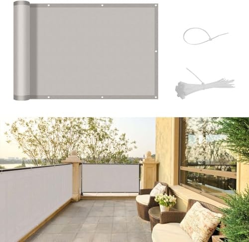 SUNNY GUARD Balkon Sichtschutz Wetterfest 90x700cm Balkonverkleidung Balkonabdeckung Balkonumspannung UV-Schutz Windschutz mit Kabelbinder,Taupe