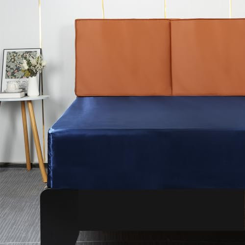 Lirex Satin Spannbettlaken 140x200cm, Seide Spannbetttuch Luxuriös und Seidig Glatt Weiche Microfaser Bettlaken für bis 35cm Matraze, Navy Blau