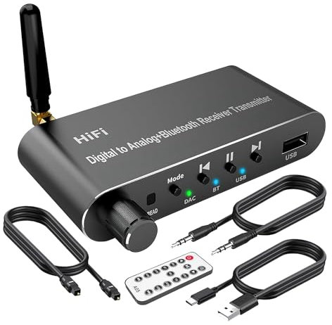 VENEKA Transmisor Receptor Bluetooth 5.1 Convertidor de Audio Digital una AnalóGico Adaptador InaláMbrico, Coaxial una AnalóGico para TV, Juegos