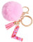 Vorysum Porte-clés rose avec initiale lettre porte-clés boule de poils porte-clés fille initiale cadeau gland or -porte clef femme-L