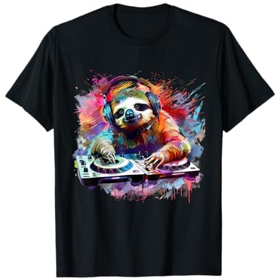 Sloth DJ Techno EDM Musikproduzent Plattenspieler DJ Faultier Haus T-Shirt