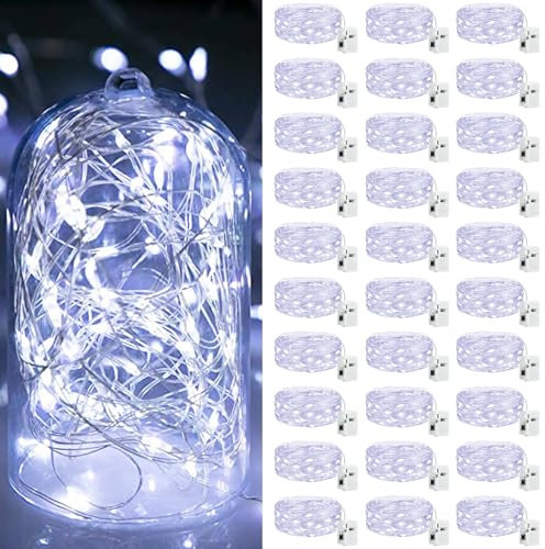 bitjam 30 Stück Mini LED-Lichterkette, batteriebetrieben, 2 m, 20 LEDs, 3 Modi, Batterie, IP65, wasserdicht, kleine Lichterkette mit Innen-Batterie, für Garten, Schlafzimmer, Hochzeit, Party