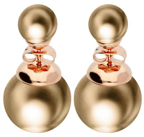 LÖB Ohrstecker Doppel Ohrringe 750er Roségold Vergoldet Zwei Perlen, Damen Perlenohrringe Perlenohrstecker Kugel Front Back Set Topas Braun Rose Gold Schmuck